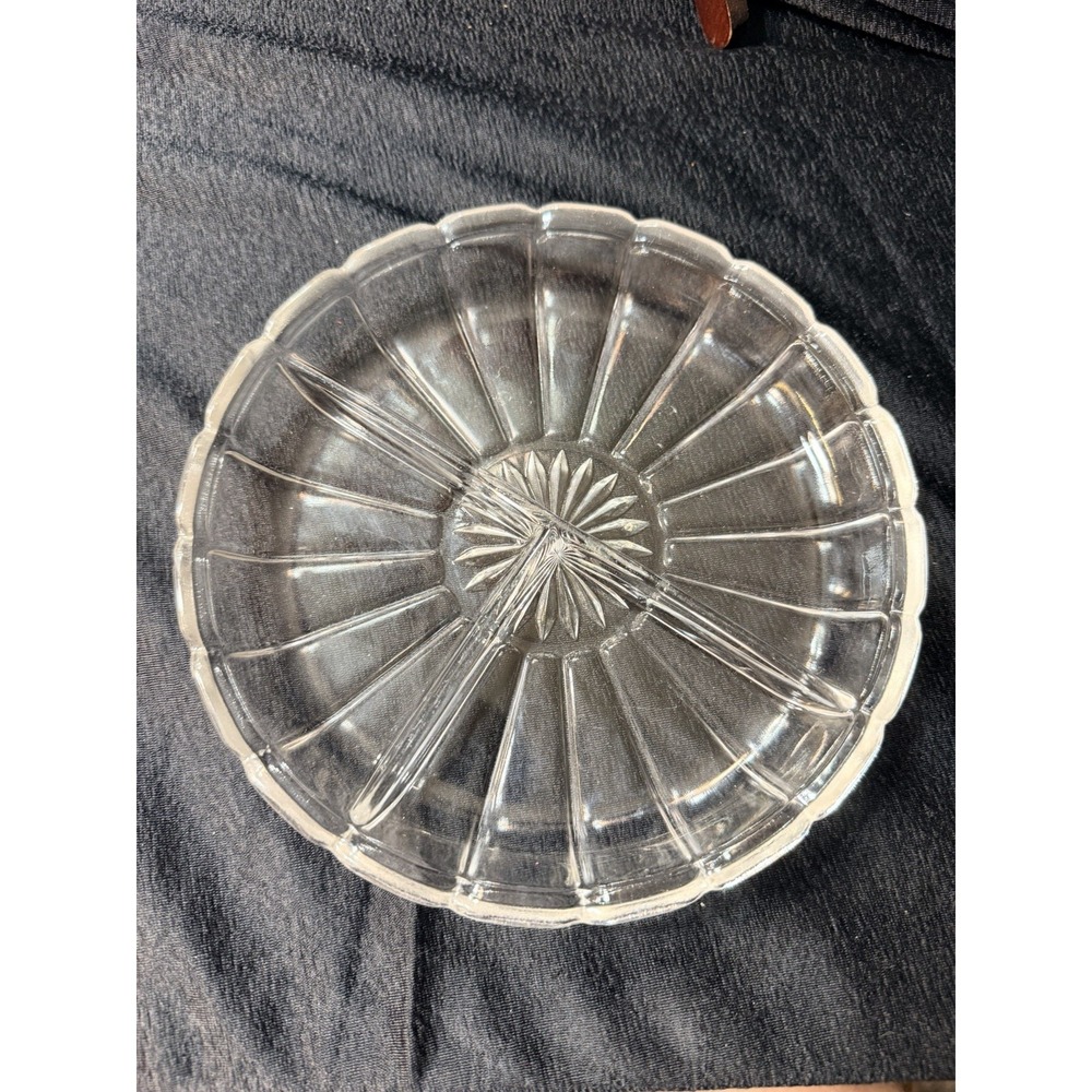 VTG Cut Glass Crystal Divided Round Relish/Pickle/Olive/Celery Dish 7" (2821)